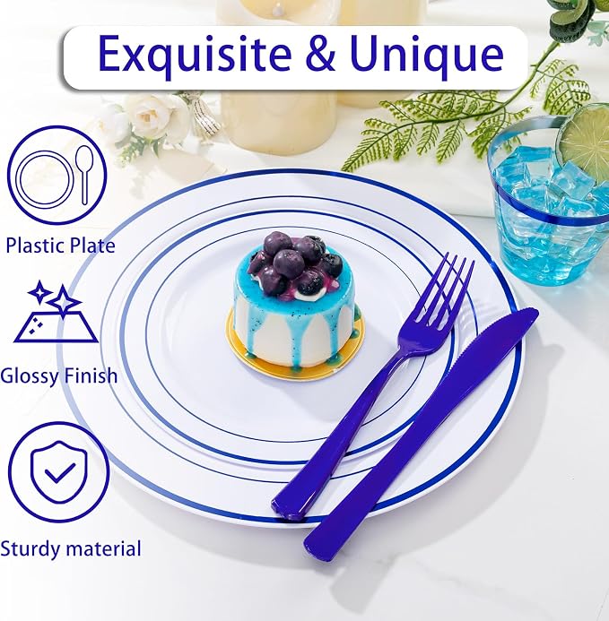 WELLIFE 350 Pieces Blue Plastic Plates - Image 5