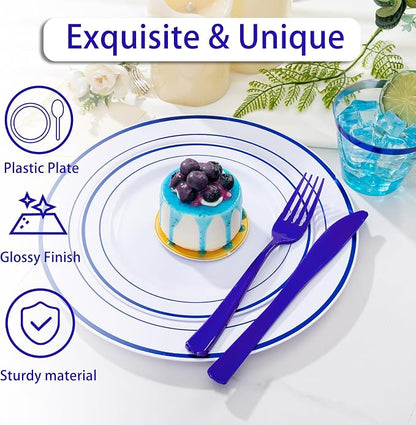 WELLIFE 350 Pieces Blue Plastic Plates - Image 5