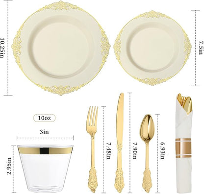 Bestluck 175PCS Ivory Disposable Dinnerware - Image 2