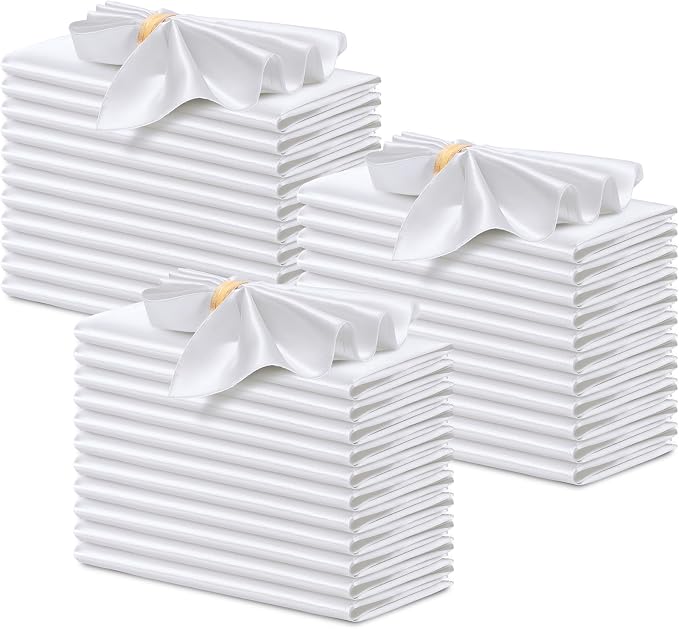 P Pothuiny 50 Pcs White Satin Napkins 17 x 17 Inch, Satin Cloth Napkins | by P+Pothuiny