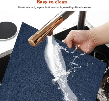 Placemats Set of 12,Washable,Heat and Stain Resistant Indoor/Outdoor Place mats,Vinyl Woven Non Slip Table Mats for Restaurant Table Protection,PVC Placemats(Navy Blue,12PCS)