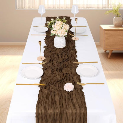 6 Pack Brown Cheesecloth Table Runner, 17 x 108 inch, Semi Sheer Boho Cheese - Image 2