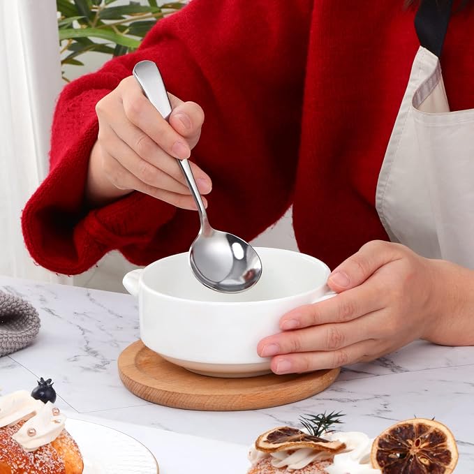 Broth Round Spoon Set, 12 Piece Reusable Stainless Steel Dinner Table Cereal - Image 4