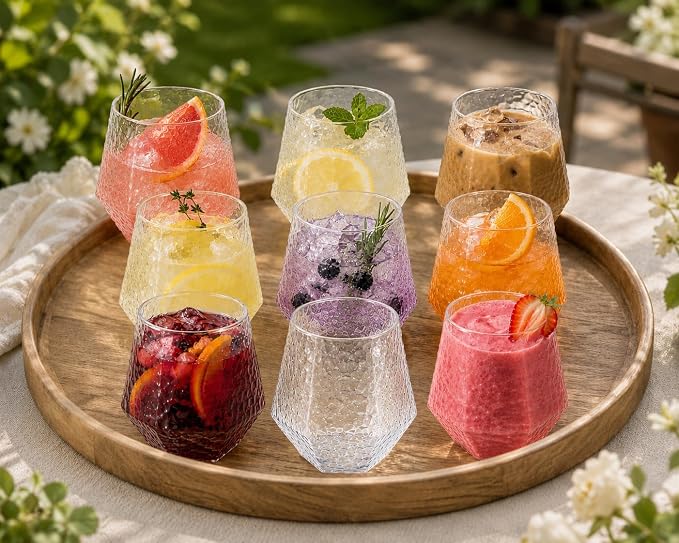 40 Pack Disposable Plastic Wine Glasses 12 oz Diamond Stemless Clear Cups | - Image 3