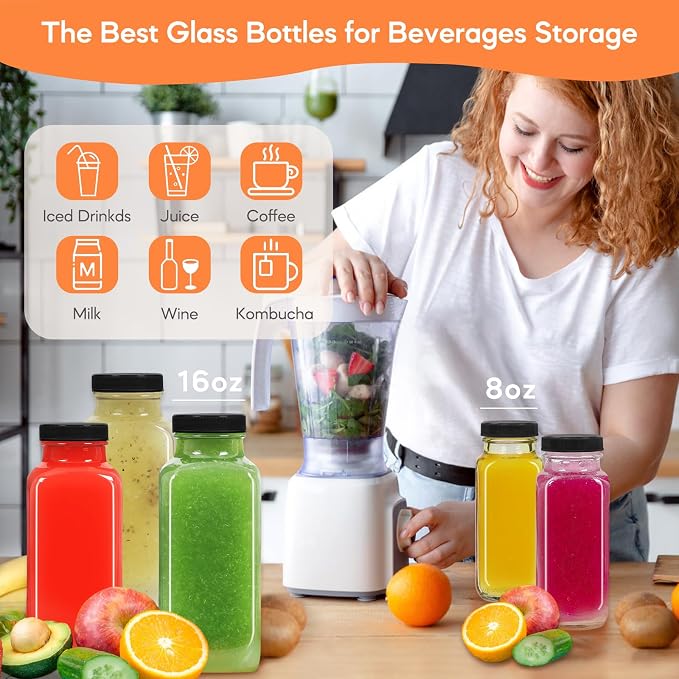 STARSIDE 8oz Glass Juice Bottles 12-Pack - Image 4