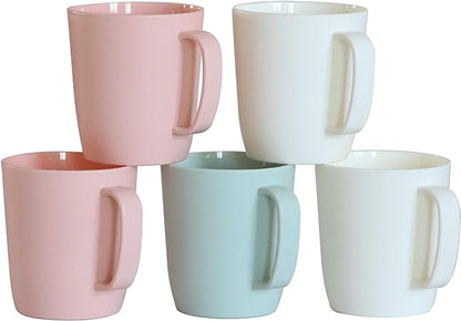 Coffee Mugs Set of 5, 10 Ounce, 3 Basic Colors | Unbreakable Plastic Coffee by Kurala