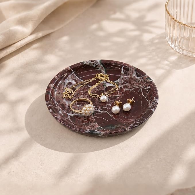 Small Natural Marble Jewelry Tray Key Plate Holder Dish Trinket Decor Catch All by Unknown