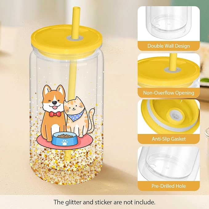 8 PCS Plastic Snow Globe Tumbler, 16Oz Pre-Drilled Double Wall Snowglobe Cup | - Image 4