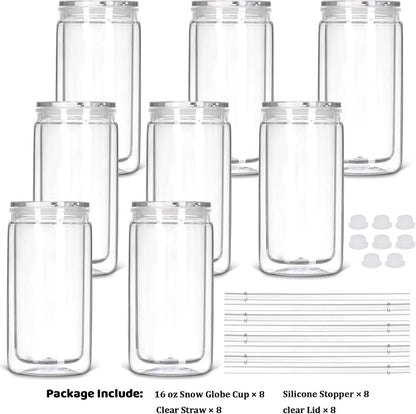 8 Pack plastic Snow Globe Tumbler, 16 Oz Double Wall Plastic Can - Image 6
