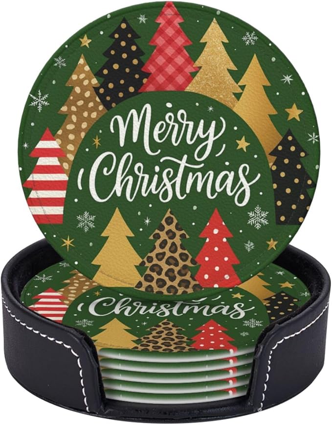 Vintage Green Christmas Tree Plaid Print Coasters by KiuLoam