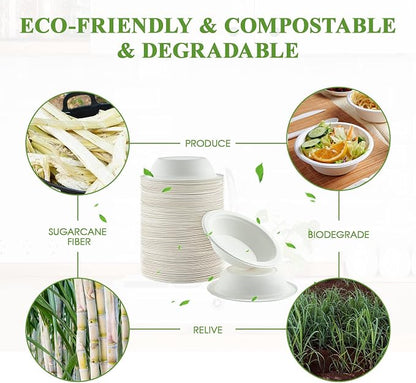 Vplus 200 Pack 16 OZ Compostable Paper Bowls, Bagasse Bowls，White | Disposable - Image 5