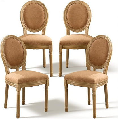 SoarFlash French Dining Chairs Set of 4, Vantage Dining Chair with Round Back, Wood Leg Farmhouse Country Dining Chair for Kitchen,Bedroom,Brown