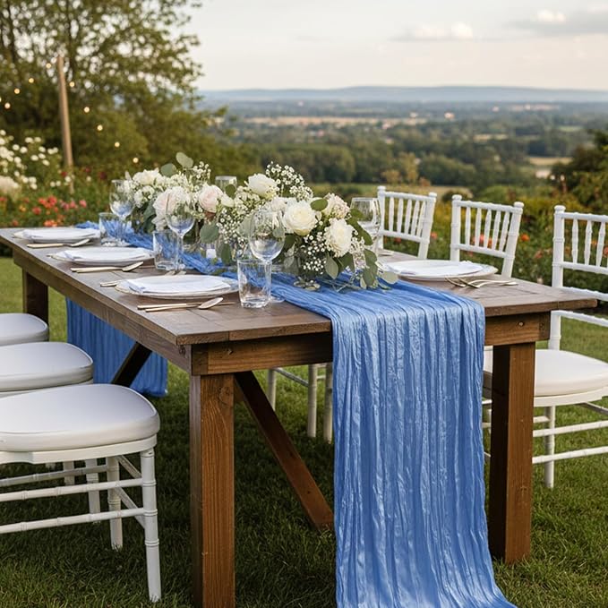 1 Pack Blue Cheesecloth Table Runner 120 Inch Boho Wedding Decor | Cheesecloth - Image 7
