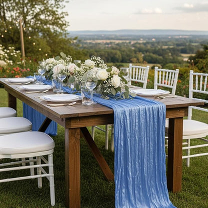 3 Pack Blue Cheesecloth Table Runner 120 Inch Boho Wedding Decor | Cheesecloth - Image 7