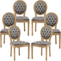 Vintage French Dining Chairs Set of 6, Round Back Velvet Upholstered Accent Chairs with Nailhead Trim and Solid Wood Frame, Elegant Sillas de Comedor for Dining Room & Kitchen, Gray