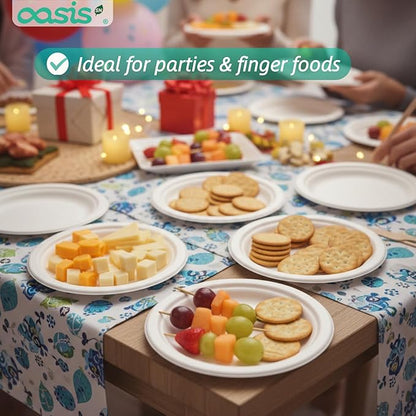 6 Inch 128 Pack Compostable Disposable Paper Plates, Small Dessert Plates, Heavy Duty Sugarcane Bagasse, Biodegradable Eco-Friendly, Perfect for Kids Meals & Parties, White