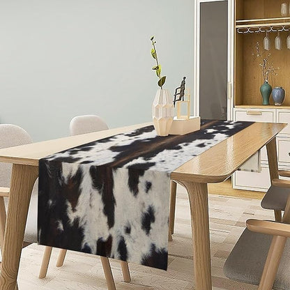 Cow Skin Print Table Runner, Rustic Cottage Country Farmhouse Animal Fur Skin - Image 2