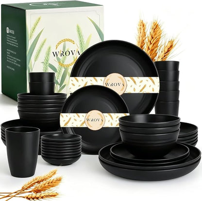 Wheat Straw Dinnerware Sets 40PCS, Microwave Safe Dinnerware Sets, Dinner by WROVA
