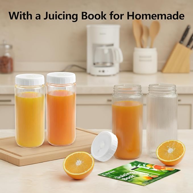Ruckae 16oz Juice Bottles, Ribbed Glass Juicing Bottles - Image 5