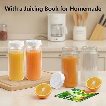 Ruckae 16oz Juice Bottles, Ribbed Glass Juicing Bottles - Image 6