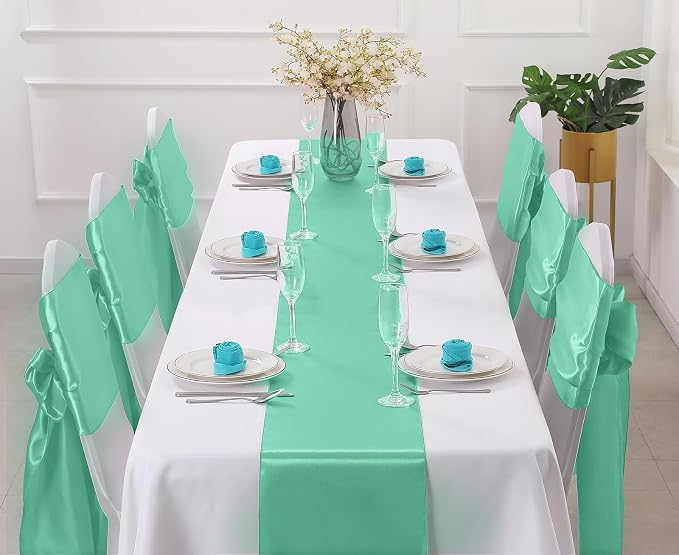 Horbaunal 2 Pack Aqua Satin Table Runner 12 x 108 Inch | Smooth Table Runners - Image 2