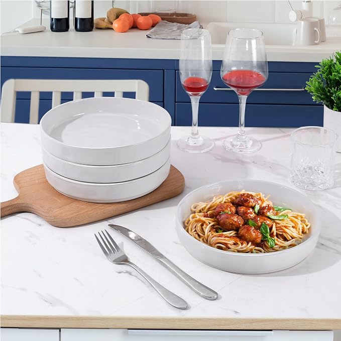 LIANYU 8.25" Wide Shallow Pasta Bowls Set of 4, Deep Dinner Salad Plates | - Image 7