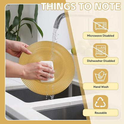 100 Pcs Gold Charger Plates Bulk, 13" Reusable Reef Serving Gold Chargers for Dinner Plates , Round Plastic Shiny Decorative Charger Plate for Wedding, Catering, Parties, Restaurant, Home Dinner Use