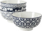 Gibson Home Castle Way 4-Piece Serving Bowl Set, 8 Inch Round Stoneware Bowls, Blue & White Assorted Pattern, Decorative Everyday Use