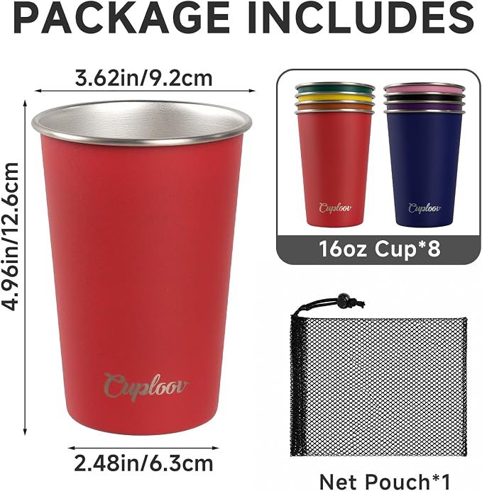 16 oz Stainless Steel Cups, Metal Drinking Glasses - Image 3
