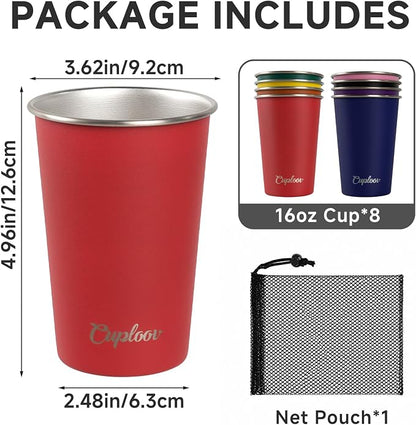 16 oz Stainless Steel Cups, Metal Drinking Glasses - Image 3