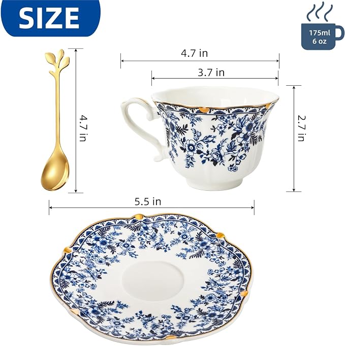 Set of 2 Porcelain Tea Cups and Saucers - Image 2