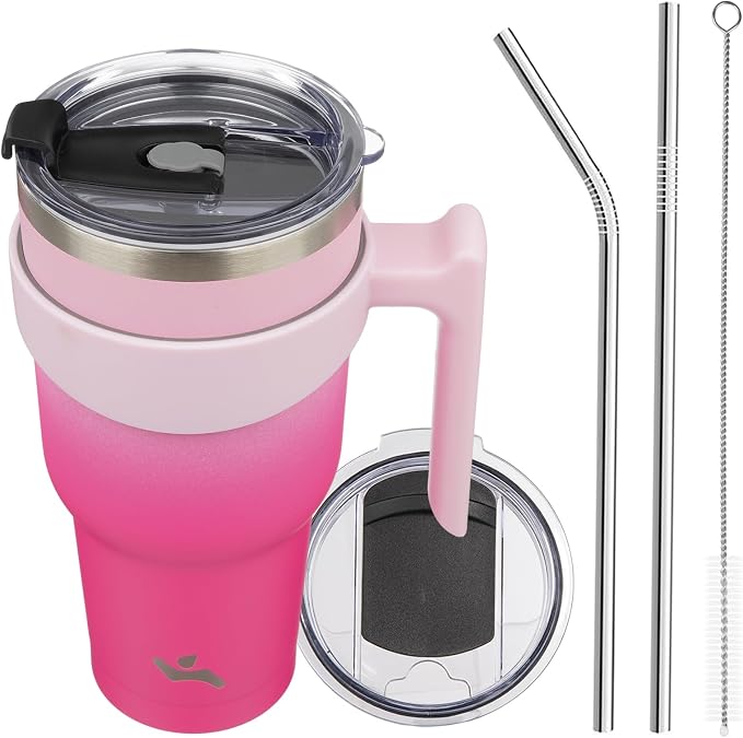 Konokyo 40 oz Tumbler with Handle and Straw, Insulated Travel Mug | Cherry; by Konokyo