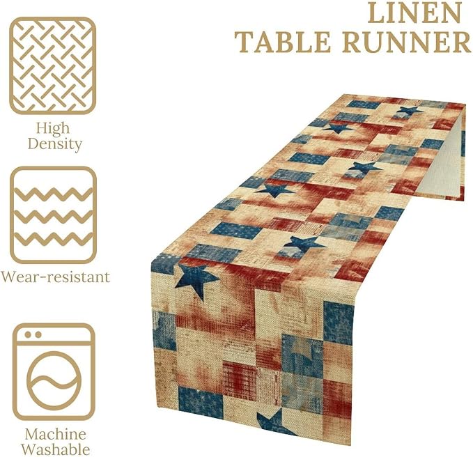 4th of July Table Runner, Rustic Vintage Country Red White Blue American Stars - Image 4