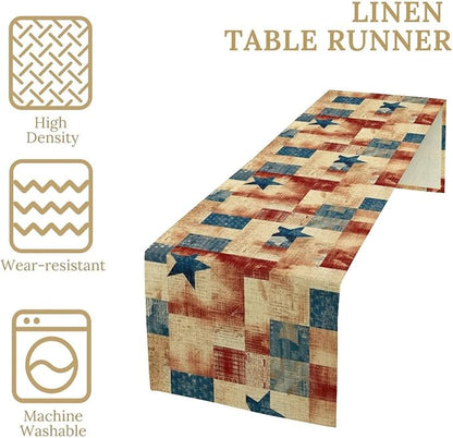4th of July Table Runner, Rustic Vintage Country Red White Blue American Stars - Image 4