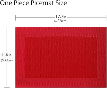 Vinyl Placemats Heat-Resistant Table Mats Washable Easy Clean Plastic Placemats for Dining Table Set of 4 (Red)