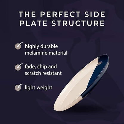 Thomas Fuchs Creative Melamine Side Plates Set of 4, Chip and Break-Resistant, Durable Salad Plates, Kid-Friendly Dessert Plates for Indoor and Outdoor, Dishwasher Safe, Ivory/Navy