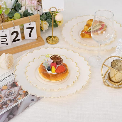 100pcs Scalloped Ivory Gold Plastic Plates, Elegant Party Plates | Includes 50 - Image 5