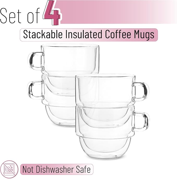 BTaT- Double Walled Stackable Glass Coffee Mugs, 16 oz, Glass Coffee Cups - Image 2