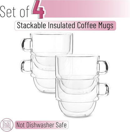 BTaT- Double Walled Stackable Glass Coffee Mugs, 16 oz, Glass Coffee Cups - Image 2