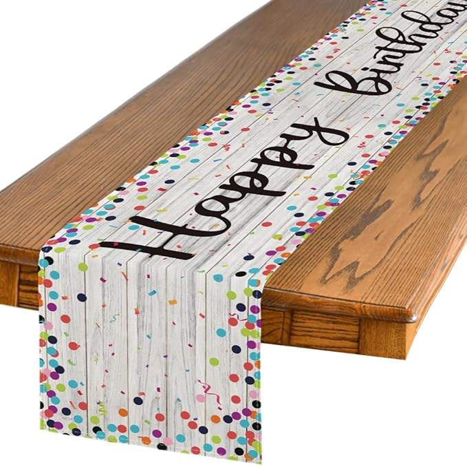 Artoid Mode Polka Dot Wood Happy Birthday Table Runner, Seasonal Kitchen Dining by ArtoidMode