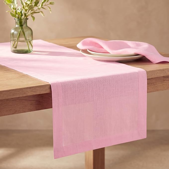 Solino Home 100% Pure Linen Table Runner Pink Lemonade, Fete 14 x 72 in | Table by SolinoHome