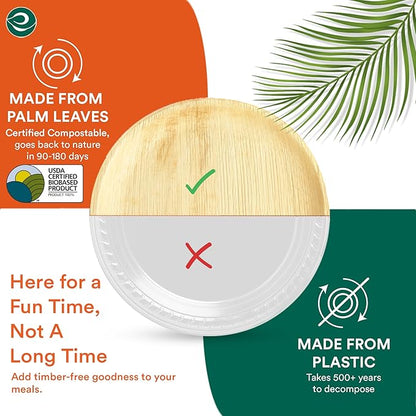 ECO SOUL Palm Leaf Plates 6" Round (200 Count) - Disposable, Eco-Friendly, Biodegradable Bamboo Appetizer Plates - Perfect Dinnerware for Parties, Weddings, Events & Holidays