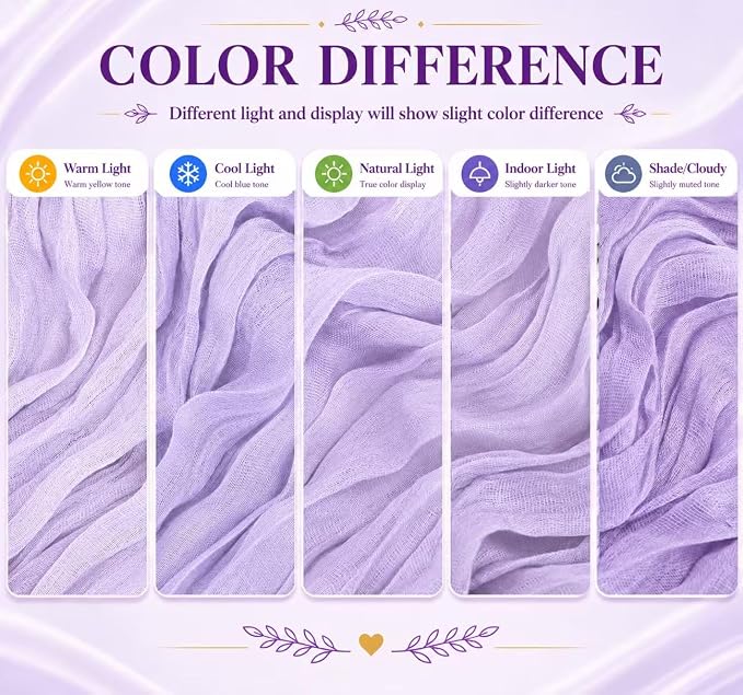 2 Pack Lavender Cheesecloth Table Runner 17x108 Inch Boho Rustic Semi Sheer - Image 6