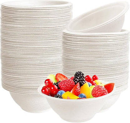 100 Pack 8 oz Disposable Paper Bowls, Heavy-Duty Compostable Bagasse Bowls | by Tiaiidi