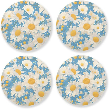 Polka Dots and Tender Chamomile Flowers Set of 4 Drink Coasters Heat Resistant by KLL