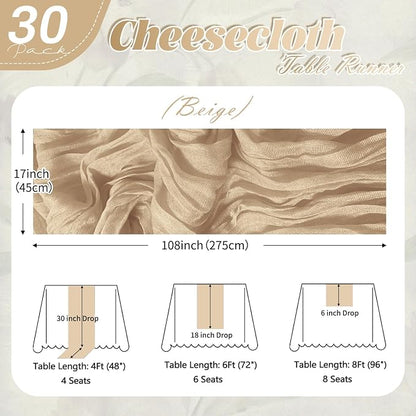 30 Pack Beige Cheesecloth Table Runner 17 x 108 inch Cheese Cloth Table Runners - Image 2