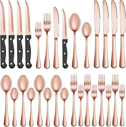 36 Pcs Rose Gold Silverware Set by MUTNITT
