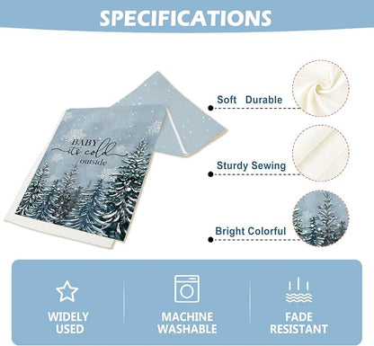 Winter Baby It's Cold Outside Table Runner Pine Tree Snowflakes Burlap Table - Image 4