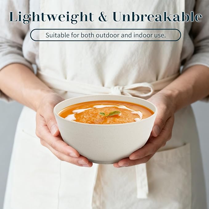Wheat Straw Bowl 26 OZ, Unbreakable Ramen Bowls Set of 8, Alternatives to - Image 5