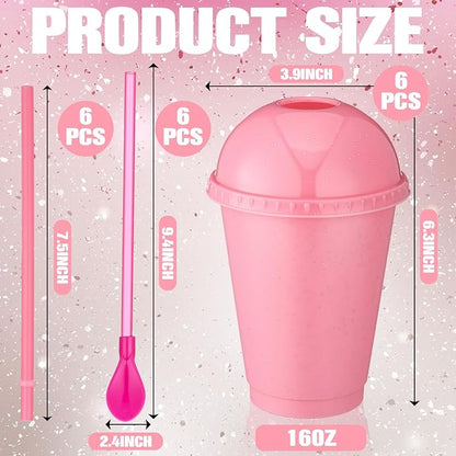 6 Set Slushie Cups with Dome Lids and Straws Detachable Spoon Straws Reusable - Image 2
